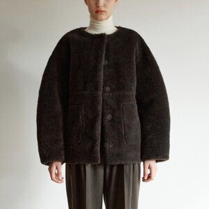 Mohan Faux Shearling Short Coat No Collar Small Dark Brown Reversible